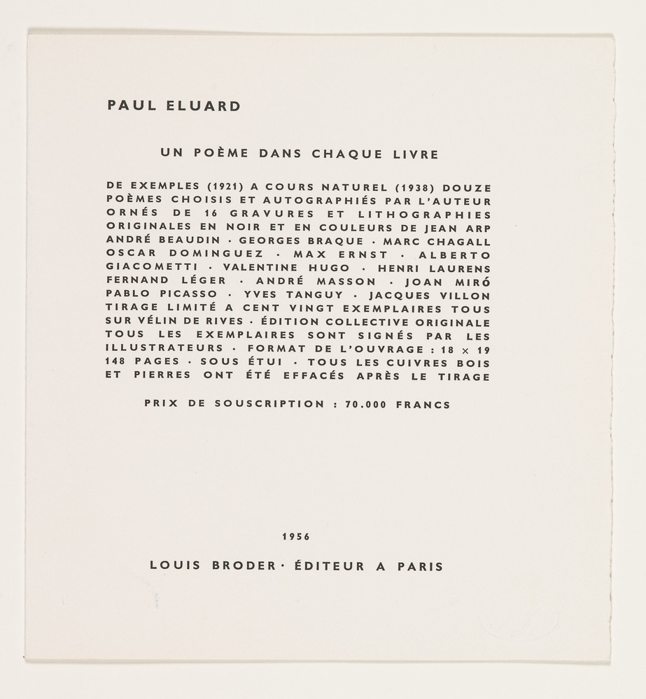 ▷ Les colombes (Un poème dans chaque livre Paul Eluard) Ref BDNW2906 by  Georges Braque, 1955, Print