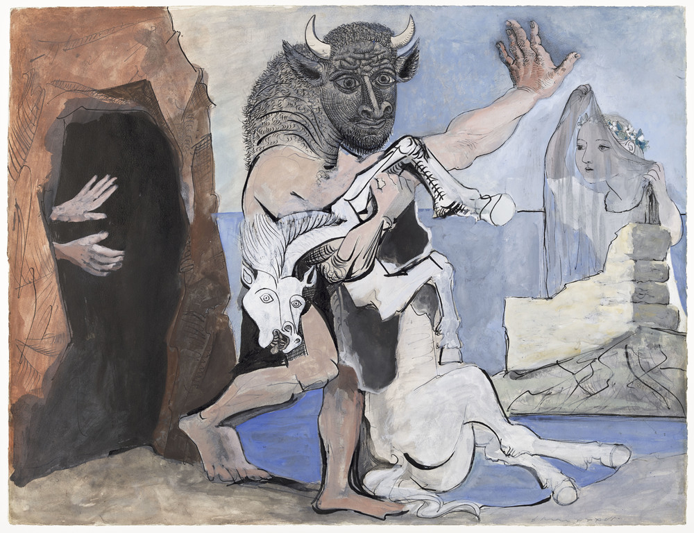 Pablo PICASSO - Minotaure et jument morte devant une grotte face à