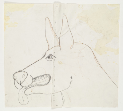1 / Tête de chien (recto)/ Deux personnages SIHEARONCK (verso)