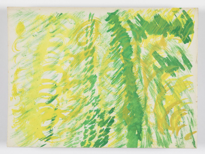 Papier peint, volutes vertes et jaunes